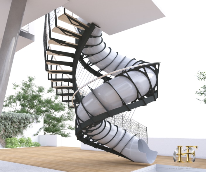maison design avec escalier toboggan fer